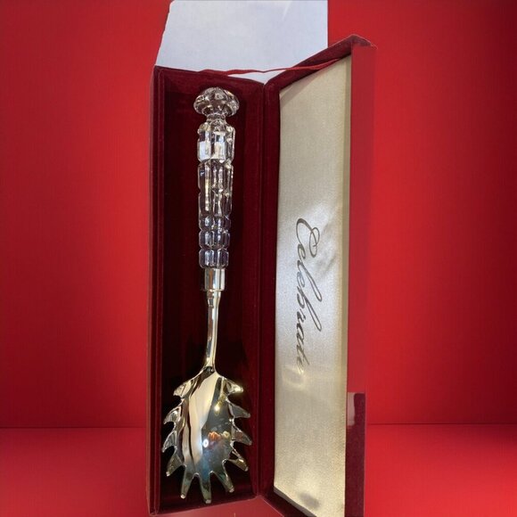 JC Penney Home Collection Celebrate Lead Crystal Stainless Steel Pasta ServerNew - Picture 2 of 4